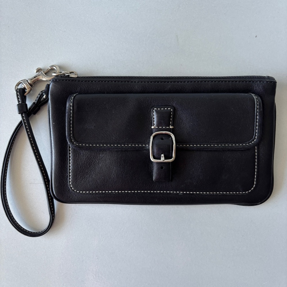 2 for $45 Coach Black Vintage Wristlet Clutch Zip Closure Front Snap Pocket